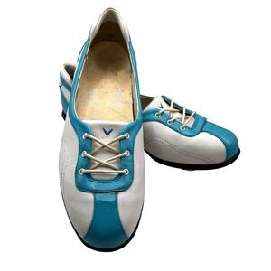 Callaway Womens Golf Shoe size 7 Blue White Teal Spiked Leather half lace‎